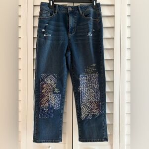 Cato EST 1946 Denim Patchwork NWT Boho High Rise Distressed Crop Jeans Size 10